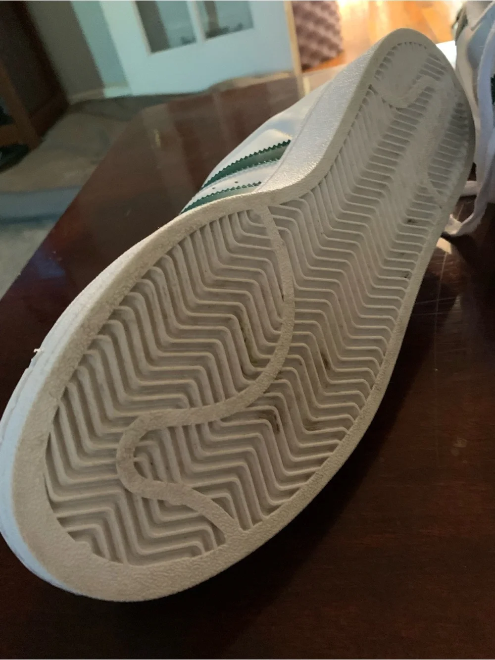 adidas superstar men’s size 11 White Sneakers with Green Stripes